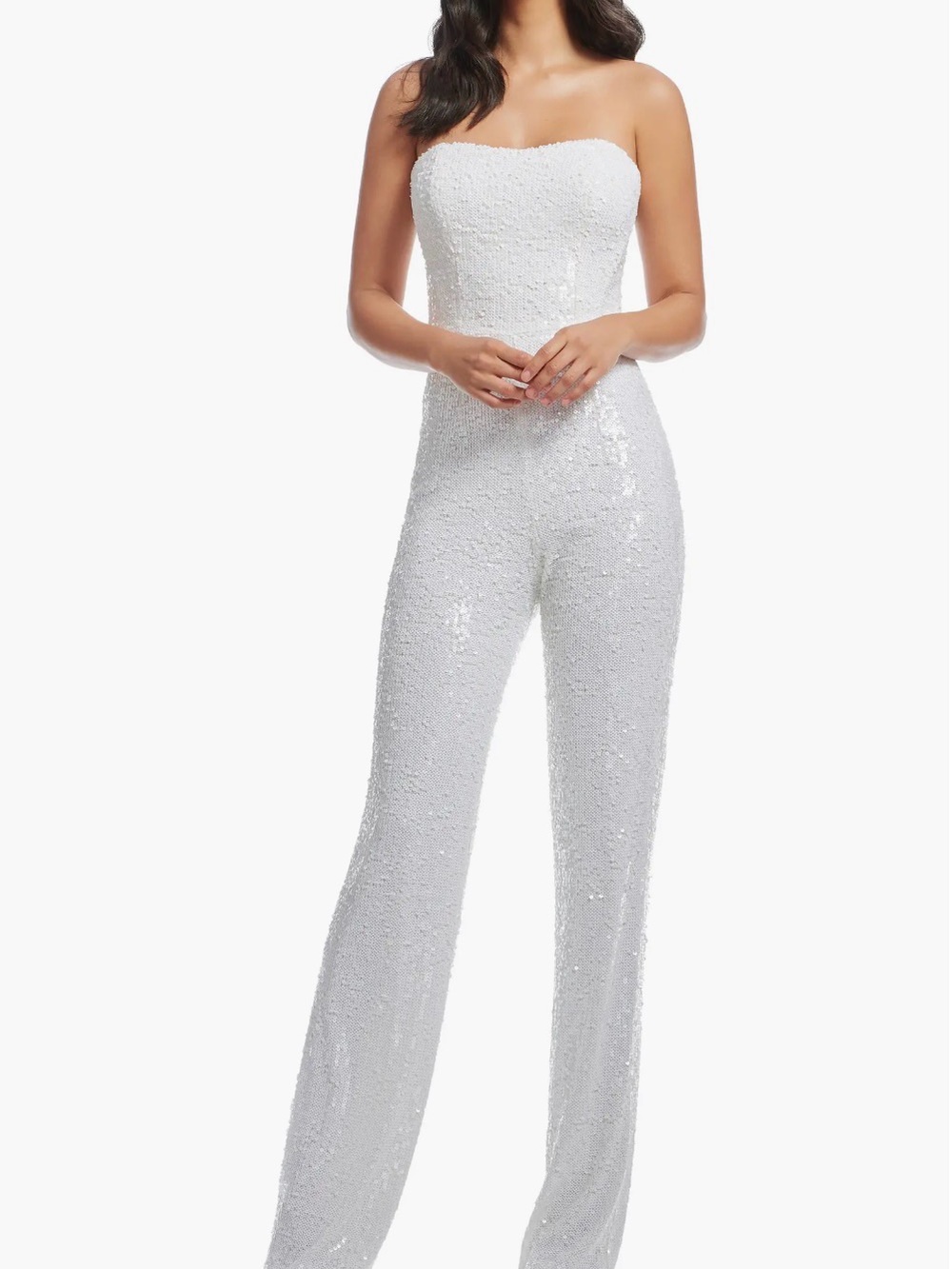 Dress the Population Andy White Strapless Sequin Jumpsuit